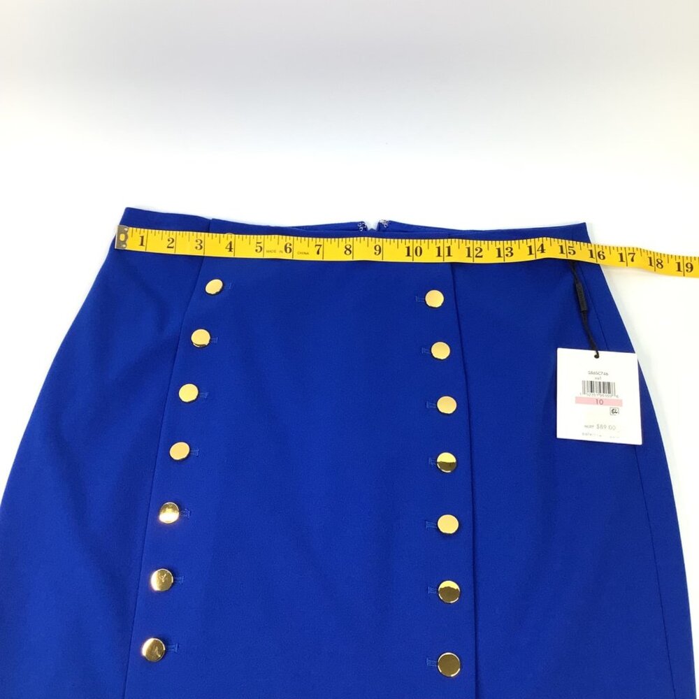 Calvin Klein Royal Blue Pencil Skirt Size 10 With Gold Button Accents Office - Picture 4 of 9